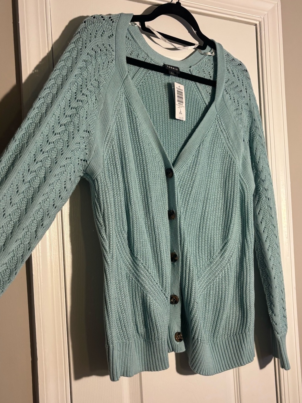 BNWT Blue Pointelle Knit Button-Front Cardigan Sweater size 2 - Picture 2 of 6